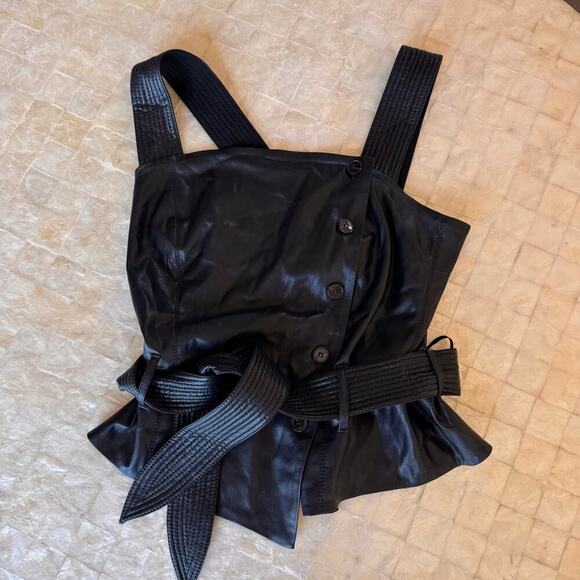 Nanushka Leather top soft black square neck vegan faux sz XS/S sz 4/6 - Picture 6 of 11